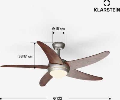 Ventilateur Plafonnier KLARSTEIN Bolero 2en1 132 Cm 55 W App 47 DB Bois