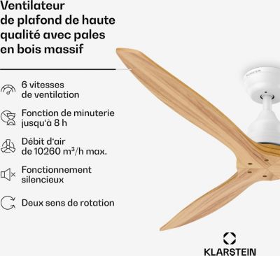 Ventilateur KLARSTEIN Santa Elena 132cm 35W Silencieux Bois
