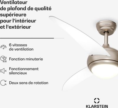 Ventilateur KLARSTEIN El Paso 132cm 35W Silencieux Bois