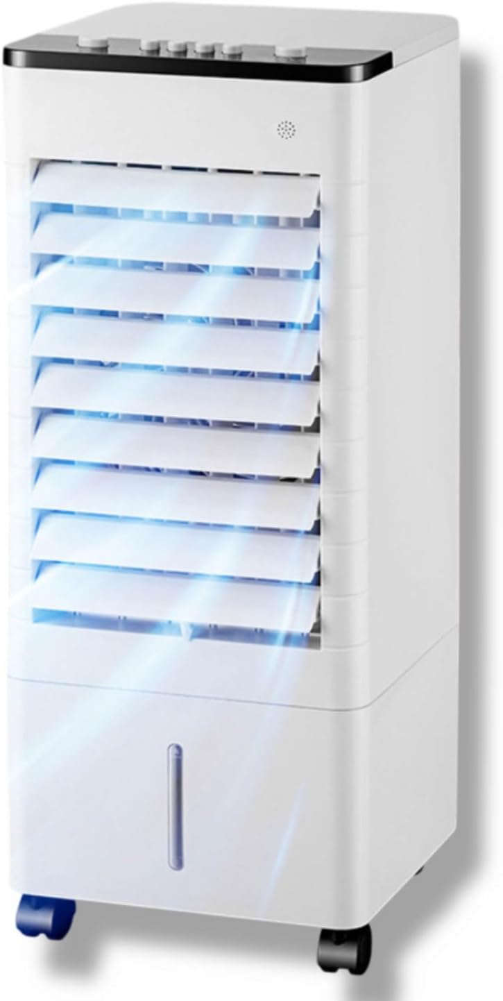 GENERIC 9L Refroidisseur D'évaporation Portable, 90° Pivotant, Télécommande, 15h Minuteur, Ioniseur.Calme Flux D'air Pour Bureau, Chambre Et Garage.Énergie Efficace Avec Les Rouleaux