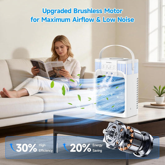 Climatiseur Portable, Refroidisseur D'air évaporatif Personnel 4 En 1 Avec Télécommande, 3 Vitesses Et 3 Brumes, Veilleuse 7 Couleurs, Minuterie De 2 à 8 Heures, Mini Ventilateur De Refroidissement De