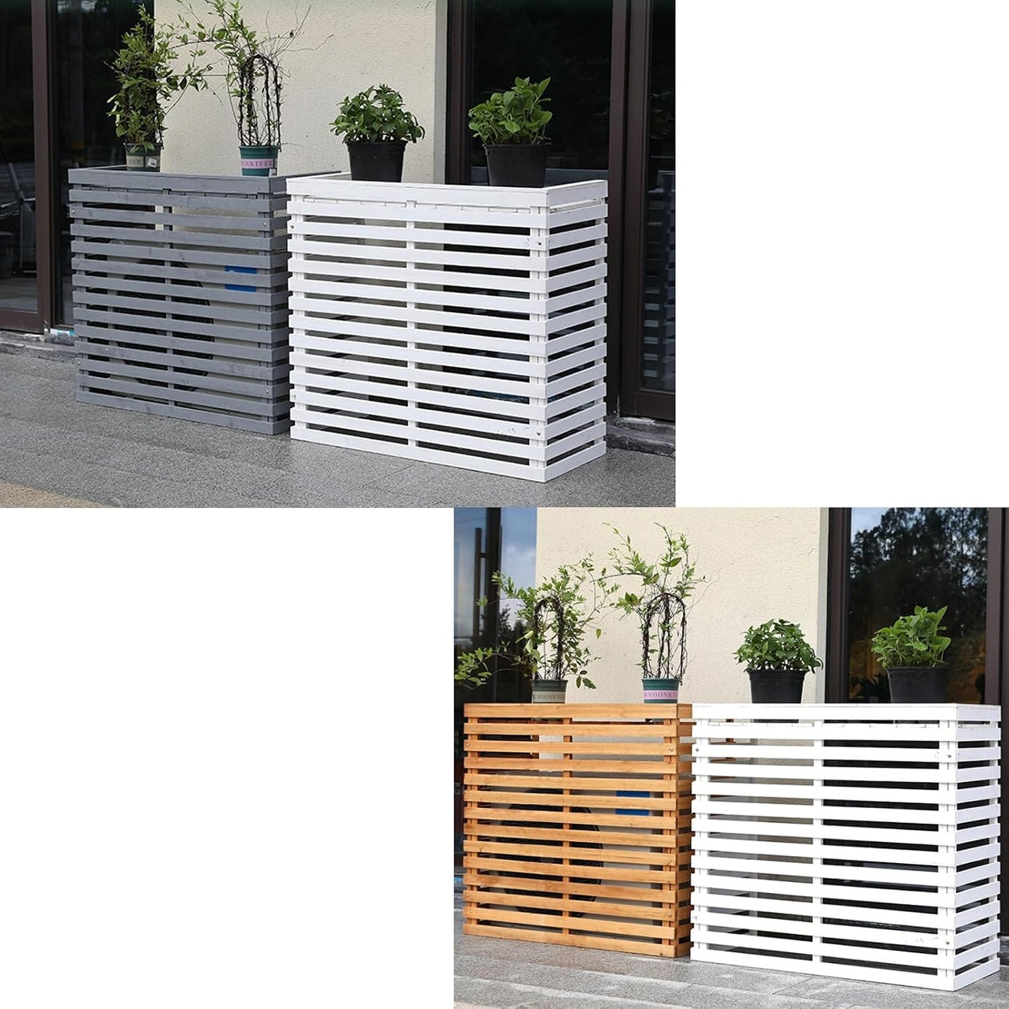 Housses Décoratives Pour Climatiseur Pour Clôtures Extérieures, Housse En Bois Pour Unité De Climatisation Et Support De Plantes Avec Protection Supérieure - Housses De Climatisation élégantes Et