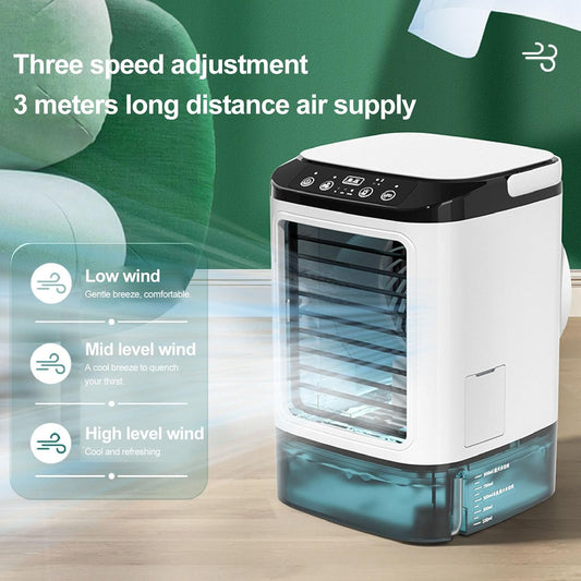 Climatiseur Portable, 12w 900ml 3 Vitesses Rafraîchisseur D'air Personnel à évaporation Avec Deux Ventilateurs De Brumisation Et 7 Couleurs De Lumière Nocturne Ventilateur Mobile