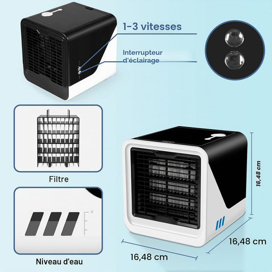Climatiseur Portable, Ventilateur De Climatisation Compact Pour Voiture, Chambre Personnelle, Mini Refroidisseur D'air 3 En 1, Purificateur D'air Et Humidificateur, Ventilateur De Bureau Pour La