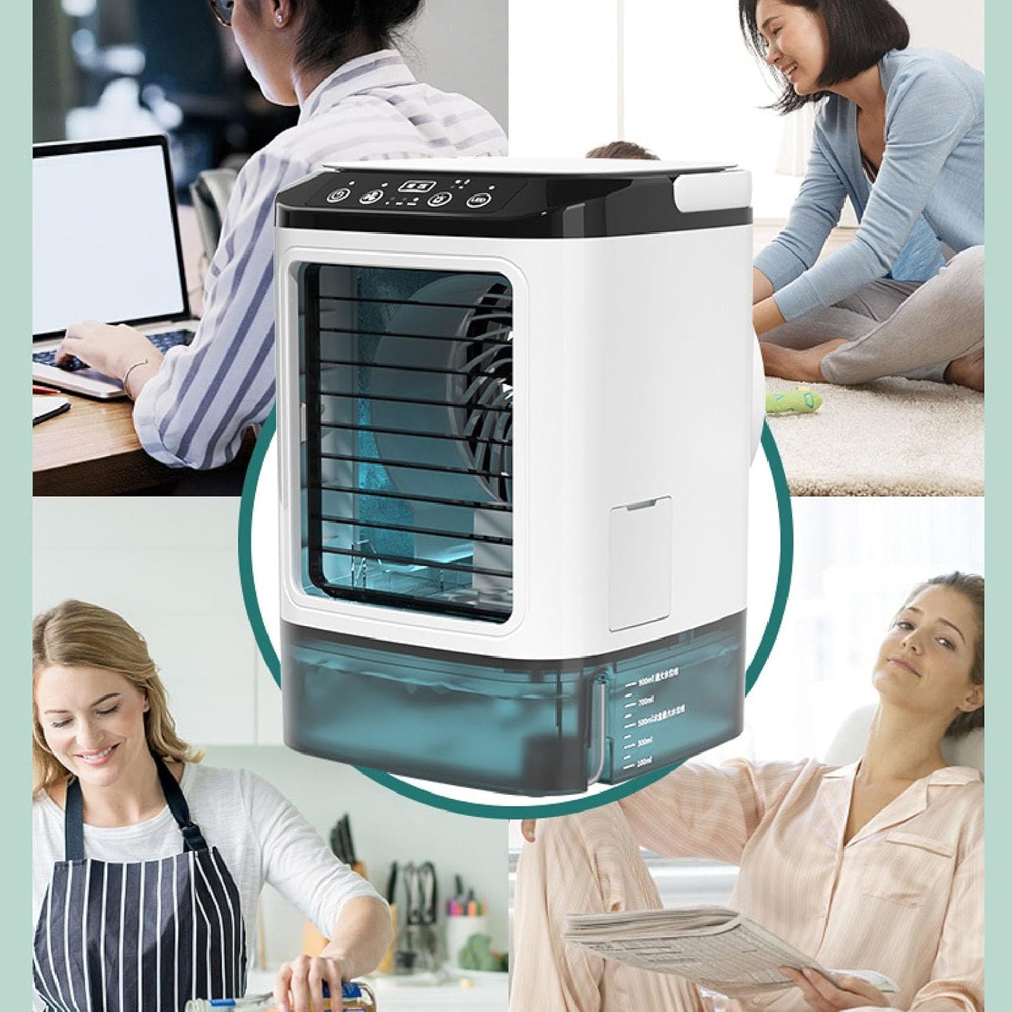 Climatiseur Portable, 12w 900ml 3 Vitesses Rafraîchisseur D'air Personnel à évaporation Avec Deux Ventilateurs De Brumisation Et 7 Couleurs De Lumière Nocturne Ventilateur Mobile