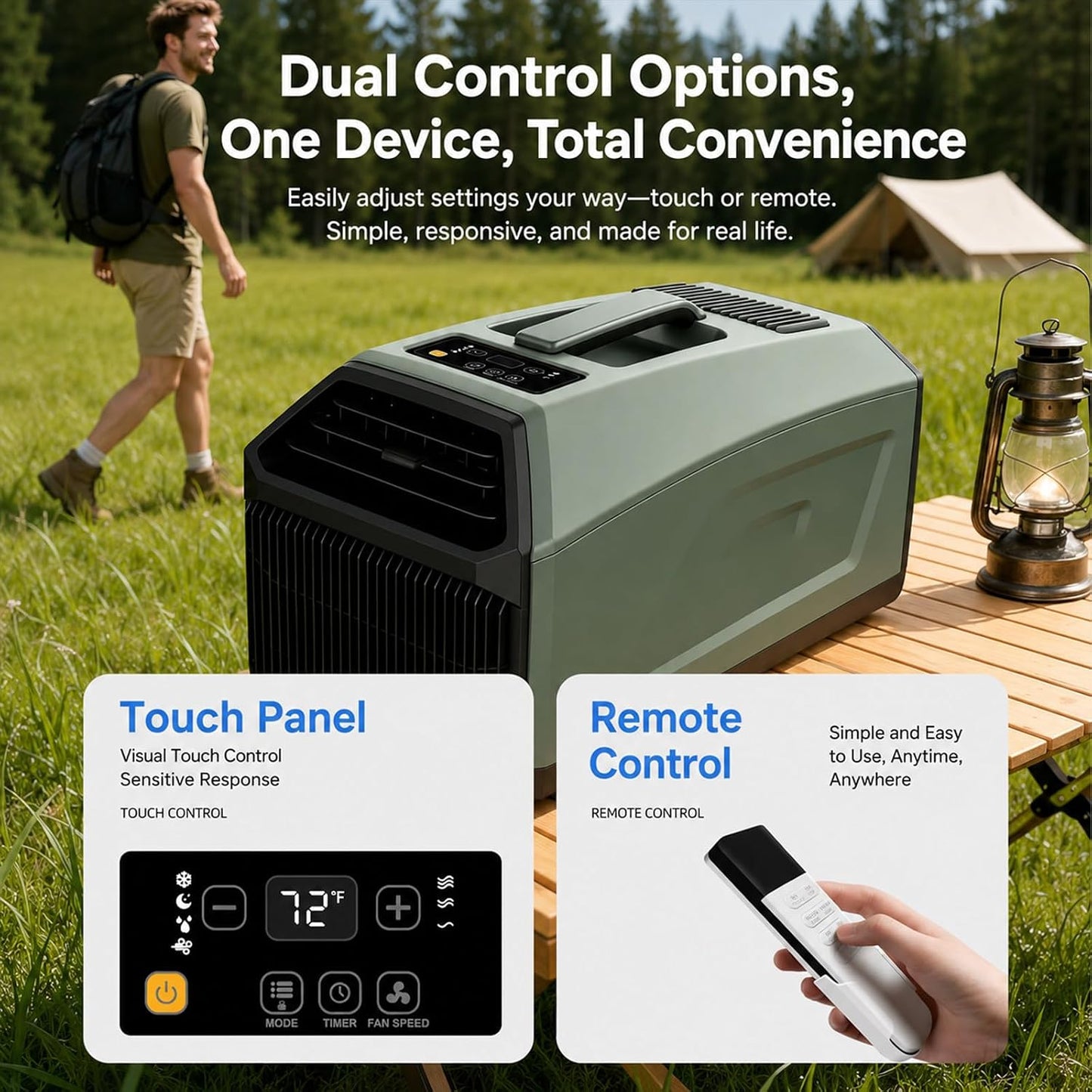 Climatiseur Portable 4 En 1,5100Btu (1500W) Refroidissement Rapide, Faible Consommation D'énergie,Minuterie 24H,16 °c à 32 °c,10 M², Pour Camping Caravanes Tentes Petites Pièces 220VAC