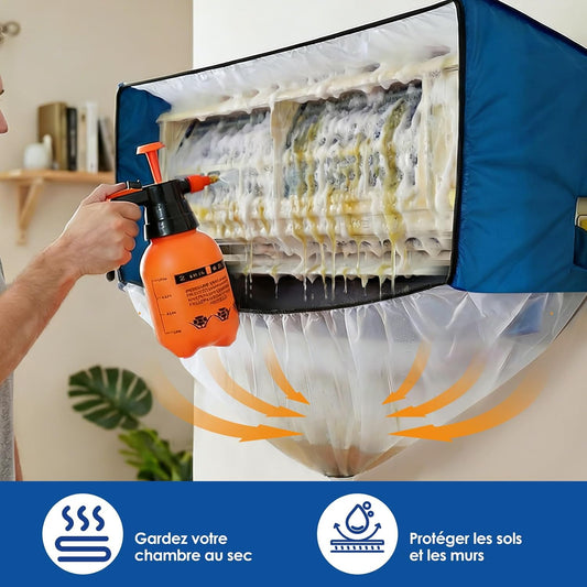 Kit Entretien Climatisation, Kit De Nettoyage Climatisation Split Pour Climatiseur, Bache Nettoyage Clim Avec Parois Latérales Renforcées (Bleu Et Blanc Transparent, Type C)