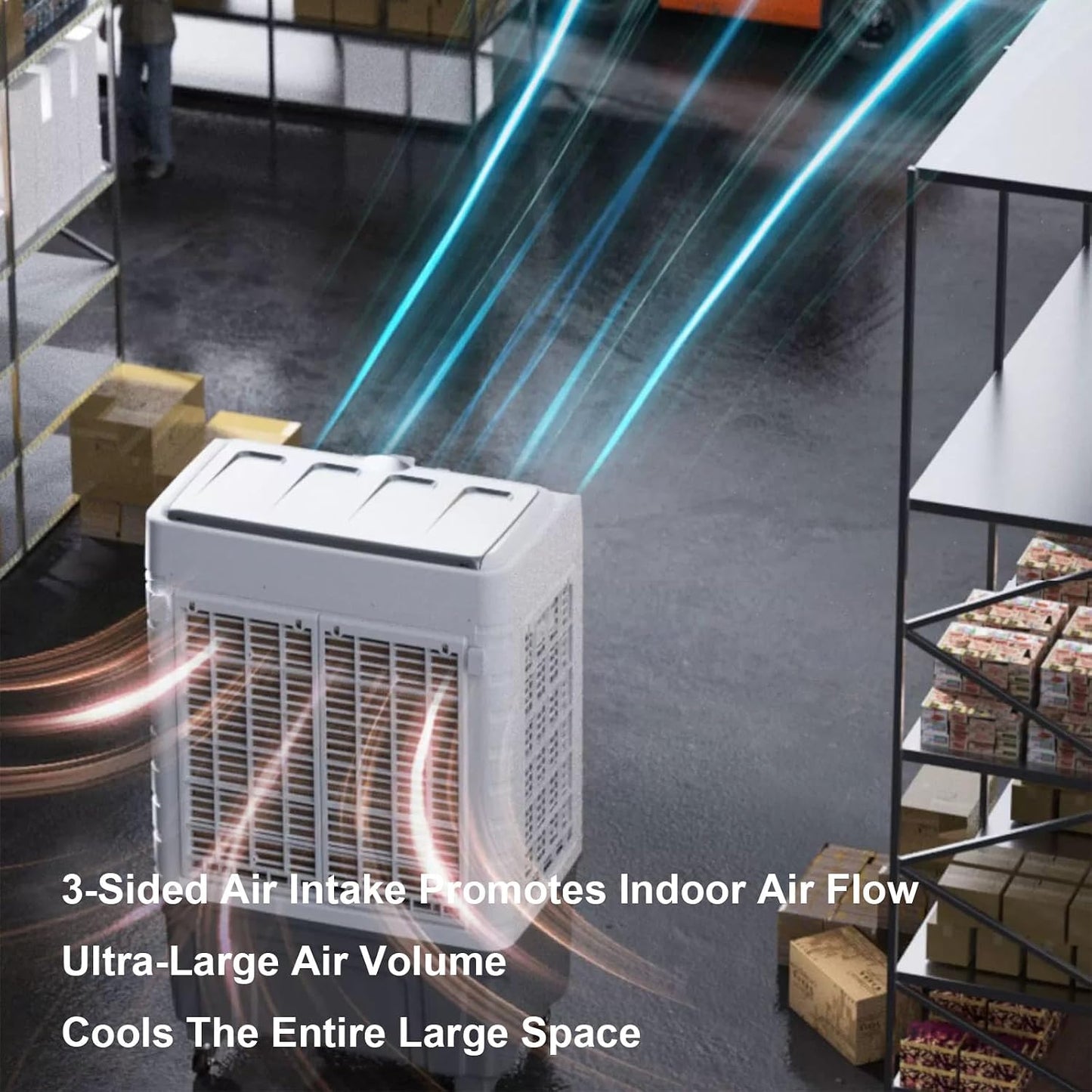 Climatiseur Mobile, Rafraichisseur D'air Avec Réservoir D'eau De 49 L, 3 Vitesses, Oscillation à 120°, 6 Accus De Froid, Climatiseur Sans Évacuation Pour La Maison Et Le Commerce, 102cm