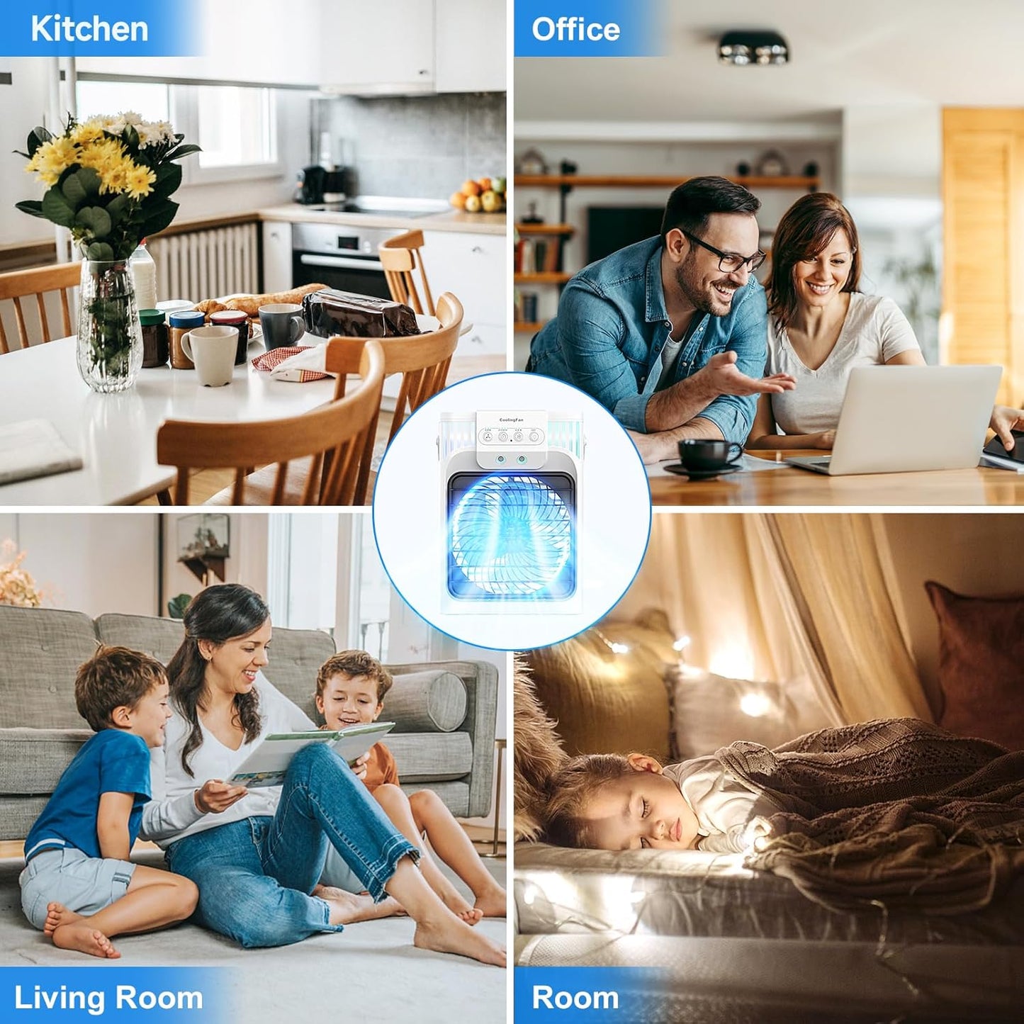 Climatiseur Portable, Refroidisseur D'air évaporatif Personnel 4 En 1 Avec Télécommande, 3 Vitesses Et 3 Brumes, Veilleuse 7 Couleurs, Minuterie De 2 à 8 Heures, Mini Ventilateur De Refroidissement De