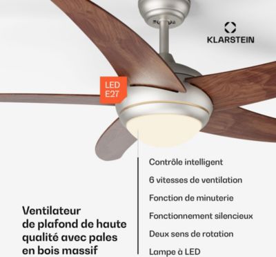 Ventilateur Plafonnier KLARSTEIN Bolero 2en1 132 Cm 55 W App 47 DB Bois