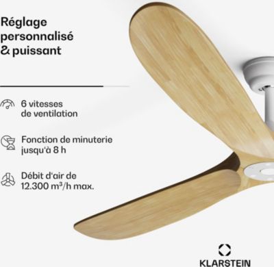  Ventilateur Plafonnier KLARSTEIN Bahama Breeze Smart 12300m³/h Bois Brut