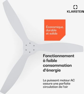  Ventilateur Plafonnier KLARSTEIN Santa Elena Plafond 132cm 40W Bois Blanc