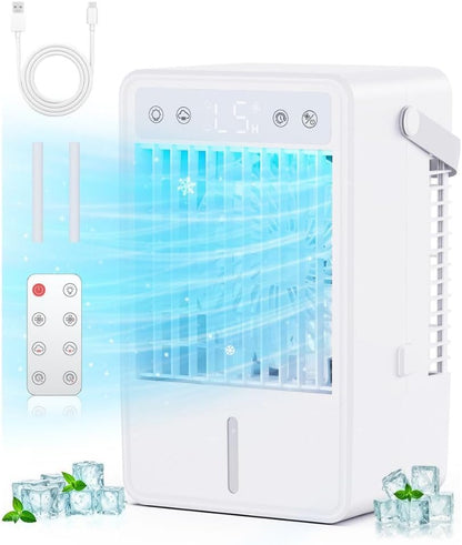  Climatiseur Portable Capacité De 900ML - Refroidisseur D’Air 3 Puissances D’Air, Climatiseur Mobile Avec 2 Intensités De Nébulisation, Minuterie 2/4/6 Heures, Alimentation USB, Lumière D’Ambiance RGB