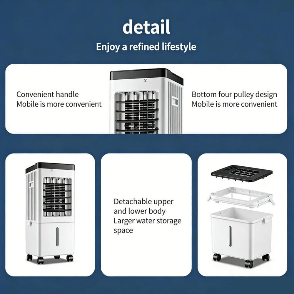  Rafraîchisseur D'air Mobile 15L, Climatiseur Mobile Télécommande 3 Vitesses Ventilateur Ioniseur Humidificateur Purificateur D'air, Minuterie 7.5H, Oscillation 90º, 4 Refroidisseurs Inclus.