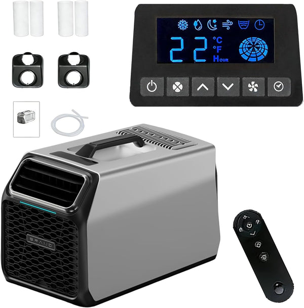  Climatiseur Mobile Silencieux 5000 BTU Pour Camping-Car, Tente Et Camion, Refroidisseur D’Air De Camping Multifonction, Mode Nuit, Minuterie, Télécommande, Usage Intérieur Extérieur Gray