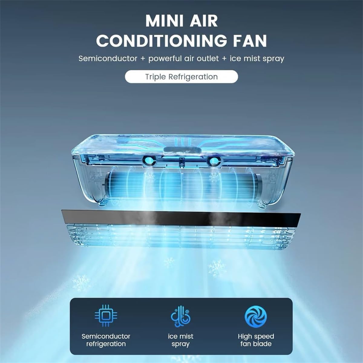  Pas De Ventilateur AC Mural De Forage, Refroidissement Rapide 10s, Support De Charge Sans Fil, Mini Refroidisseur D'air Portable Pour La Chambre De Cuisine, Unité De Semi-conducteur à 3 Vitesses Gris
