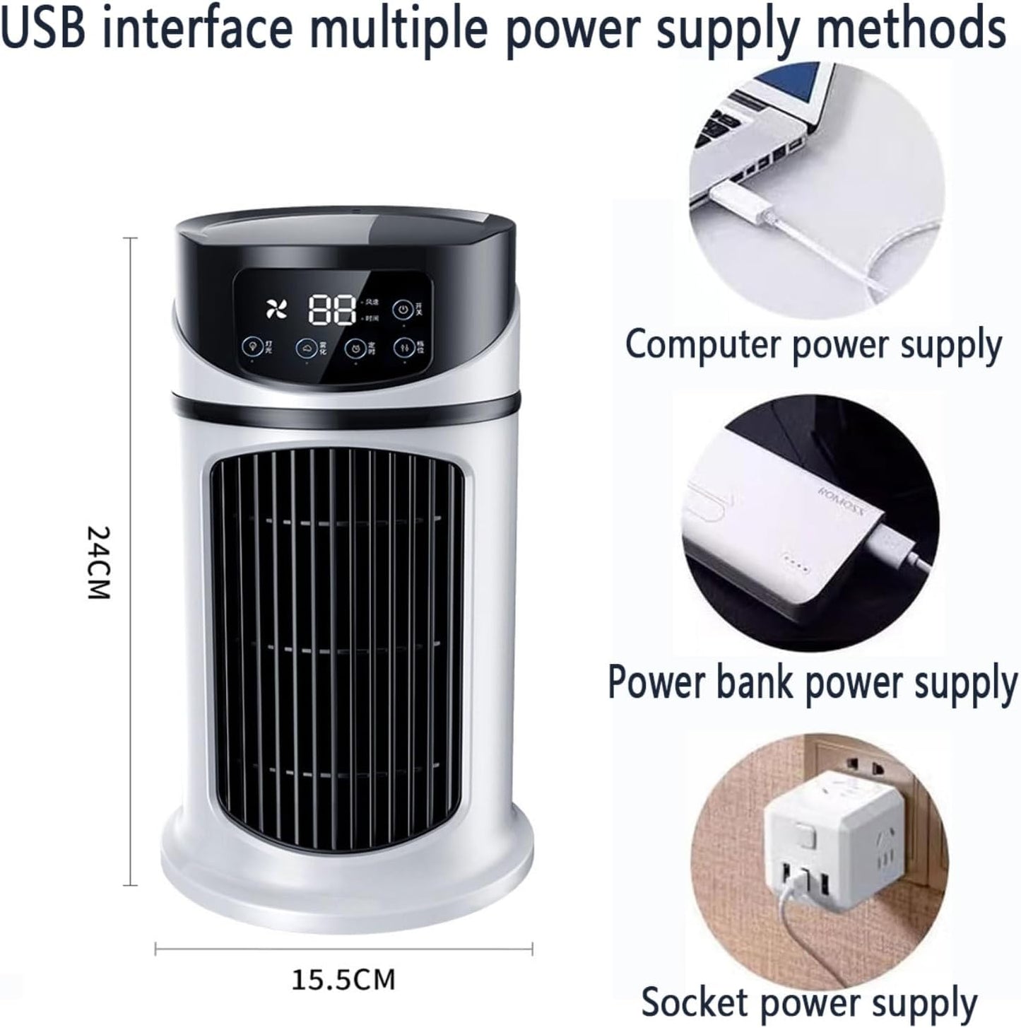 GENERIC Climatiseur Portable SmallAir Avec 6 Vitesses Et 3 Modes, Réservoir D'eau De 300 ML, Rafraîchisseur D'air Personnel Par évaporation, Affichage Numérique, Minuterie 6 H, Ventilateur Et Humidi