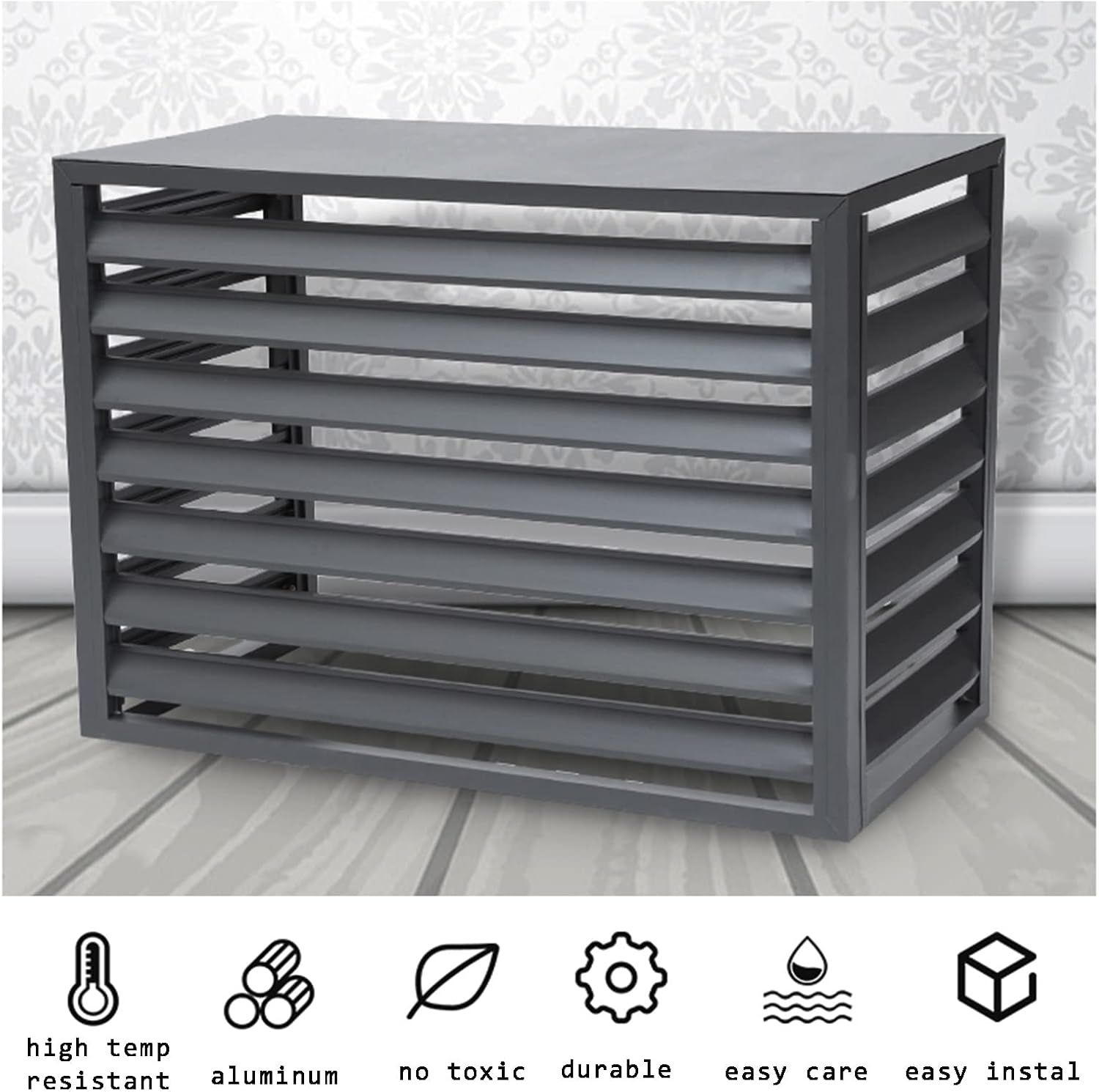 GENERIC Housse De Climatiseur Extérieur Et écran De Clôture – Volets En Alliage D'aluminium Anti-corrosion – Support Décoratif Pour Plantes Pour 2 à 3P Unités Noir B – Améliore L'attrait Et La Protection Des