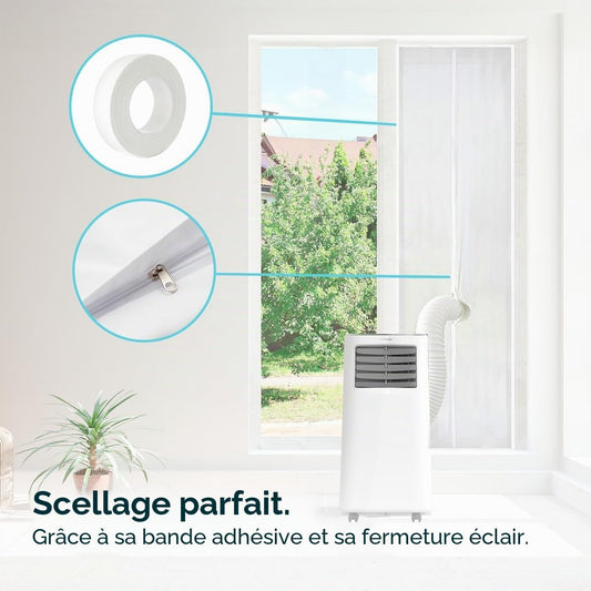  Cecotec Adaptateur Housse Isolante Universelle Pour Fenêtres Ou Portes Coulissantes Pour Climatiseur Portable 210x90cm, 100% Polyester, Isole De L’Extérieur, Fermeture Éclair Et Bande Adhésive