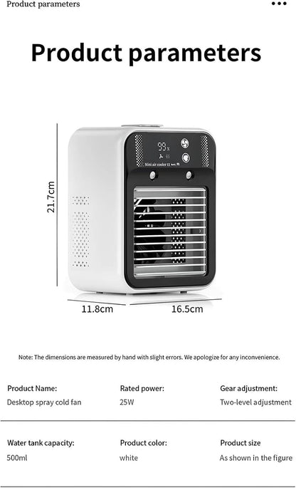  Climatiseur Portable, Climatiseur Portable Silencieux 4 En 1, Capacité De 500 Ml, Deux Vitesses De Ventilation, Deux Modes De Pulvérisation, Mini Climatiseur, Convient Aux Bureaux Touches Tactiles