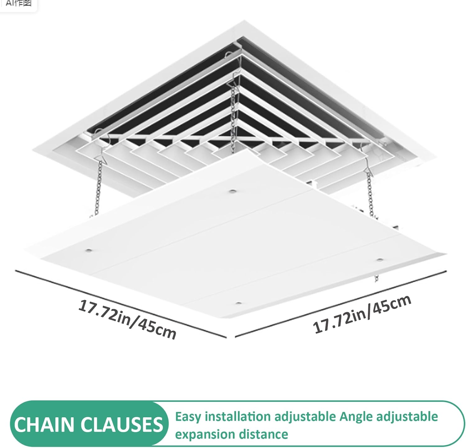  Déflecteur De Climatiseur Pour Plafond Carré, Hauteur Réglable, Déflecteur De Ventilation Suspendu, Anti-condensation, Lavable, Chaîne Ventilation Plafond Fixe (18x18 Pouces)