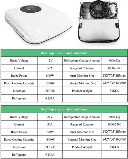  Climatiseur 12/24 Volts DC, Montage Sur Le Toit, Sans Conduit, Refroidissement, Alimenté Directement,White-12V
