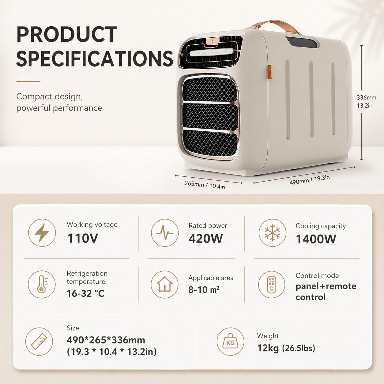  Climatiseur Portable 4800 BTU Pour Camping Et Camping-Car,4-en-1 Silencieux Avec Refroidissement Rapide, Déshumidificateur,420 W Faible Consommation,AC/DC 24 V, Télécommande Et Minuterie 12 H