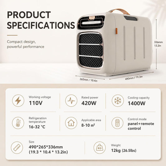  Climatiseur Portable 4800 BTU Pour Camping Et Camping-Car,4-en-1 Silencieux Avec Refroidissement Rapide, Déshumidificateur,420 W Faible Consommation,AC/DC 24 V, Télécommande Et Minuterie 12 H