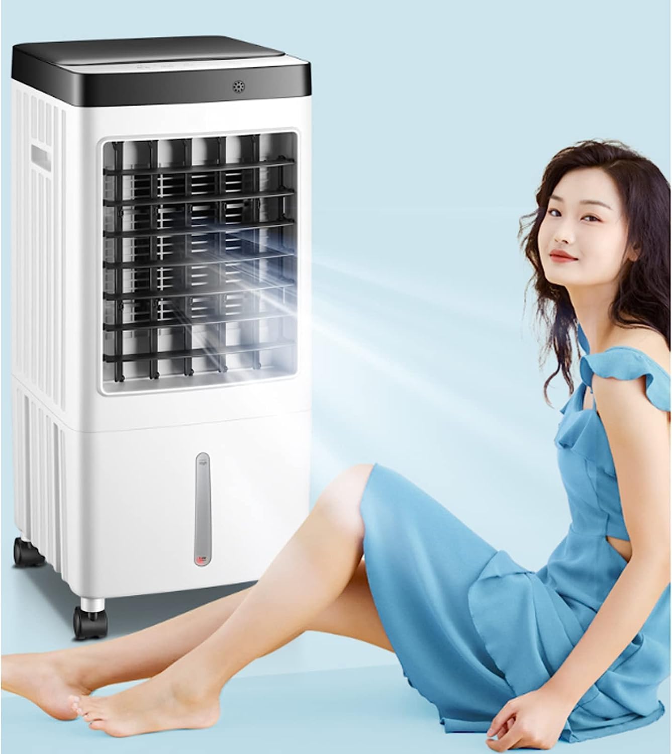 GENERIC Refroidisseur D'air Portable, 3 Vitesses Et 7H Minuterie, Ventilateur Oscillant à 60 ° Avec Humidificateur, Fonctionnement Silencieux Pour Le Bureau à Domicile, Roues De Mobilité Facile, Refroidisseur