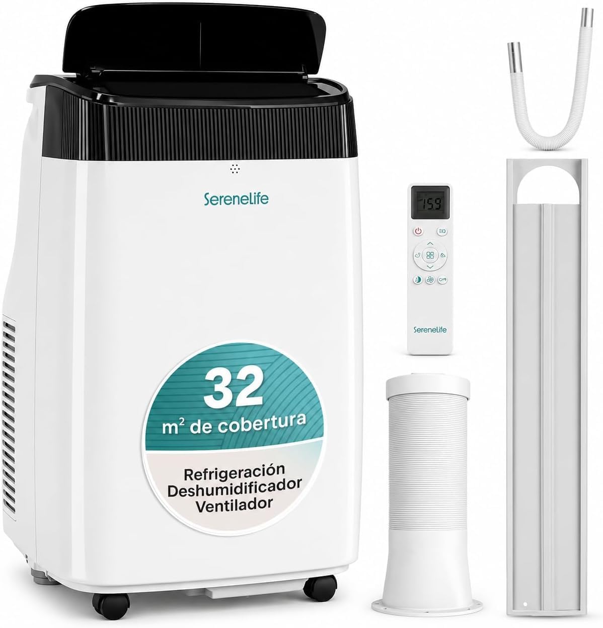  SereneLife Climatiseur Portable 3 En 1 Avec Déshumidificateur, Ventilateur, Télécommande, Kit Fenêtre, 9 000 BTU, Classe A