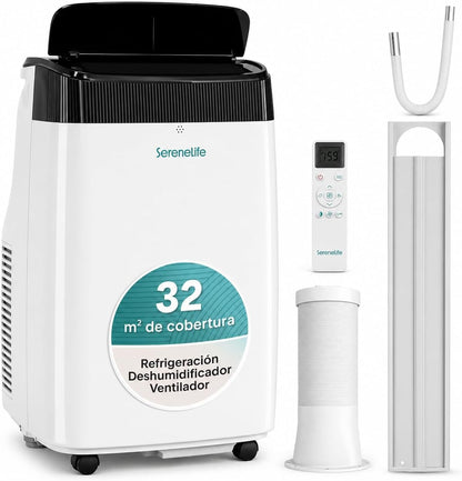  SereneLife Climatiseur Portable 3 En 1 Avec Déshumidificateur, Ventilateur, Télécommande, Kit Fenêtre, 9 000 BTU, Classe A