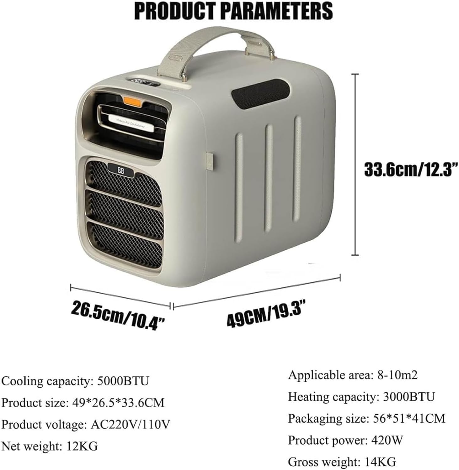  Climatiseur D'extérieur Portable,Climatiseur Mobile,pour Tente,Refroidissement/Chauffage,3 Vitesses De Ventilation,Faible Consommation D'énergie Aucune Installation Nécessaire Cold+Heat