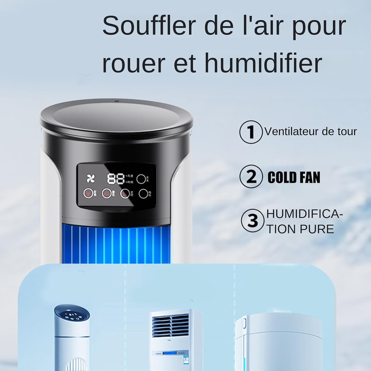  Ventilateur AC - Ventilateur Évaporatif USB De Bureau Rafraîchisseur D'Air,Minuterie Silencieuse Refroidisseur D'Air Réservoir 300 Ml Compact Pour Chambre Voiture Et Extérieur