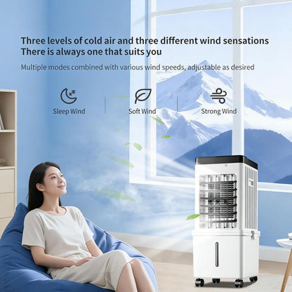  Rafraîchisseur D'air Mobile 15L, Climatiseur Mobile Télécommande 3 Vitesses Ventilateur Ioniseur Humidificateur Purificateur D'air, Minuterie 7.5H, Oscillation 90º, 4 Refroidisseurs Inclus.