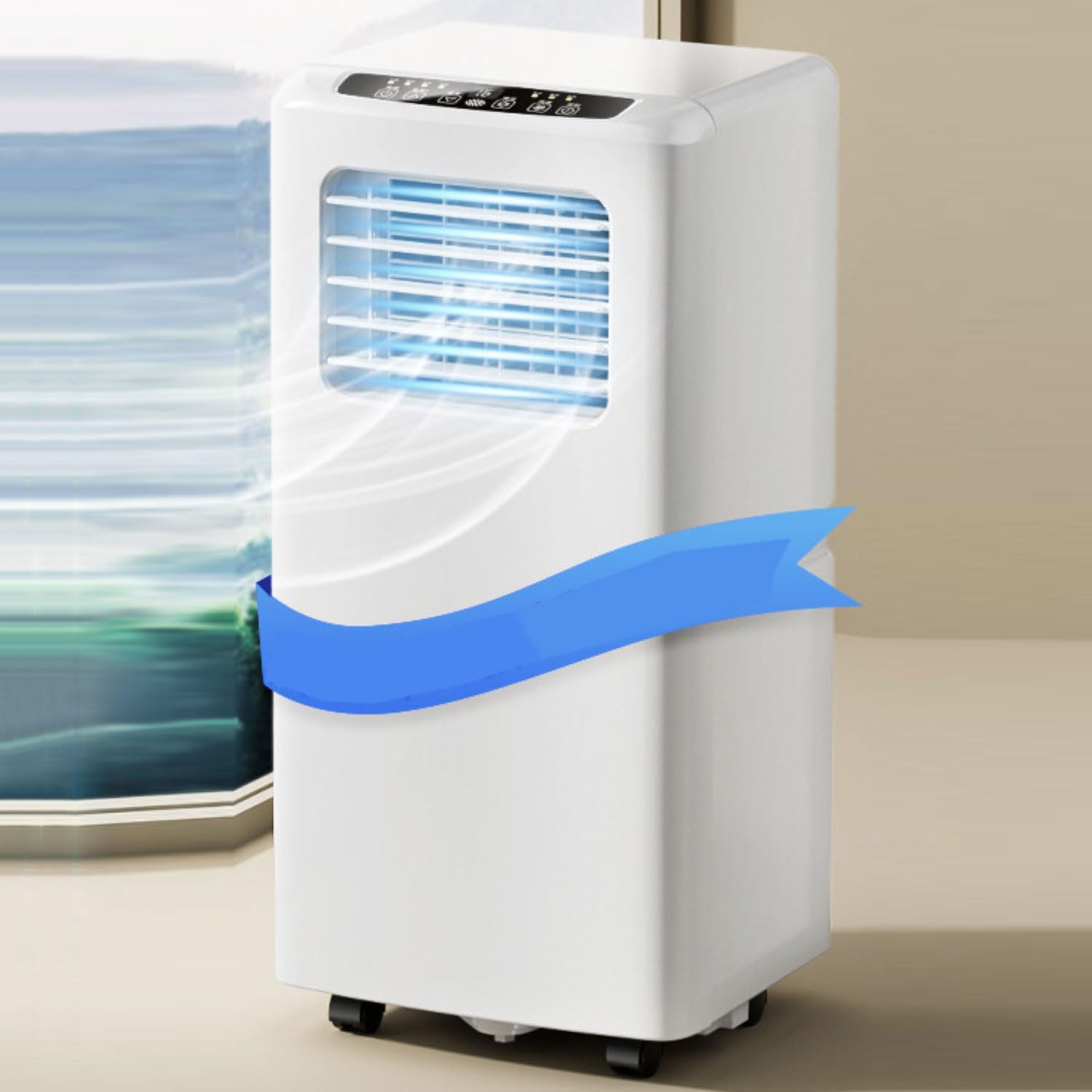  Climatiseur Portable, 48dB Smart AC Unité Avec Télécommande, Ventilateur De Déshumidificateur De Refroidisseur 3 En 1, Mode Veille 24H Minuterie, Pas De Fenêtre Requise Pour Le Bureau D'étage