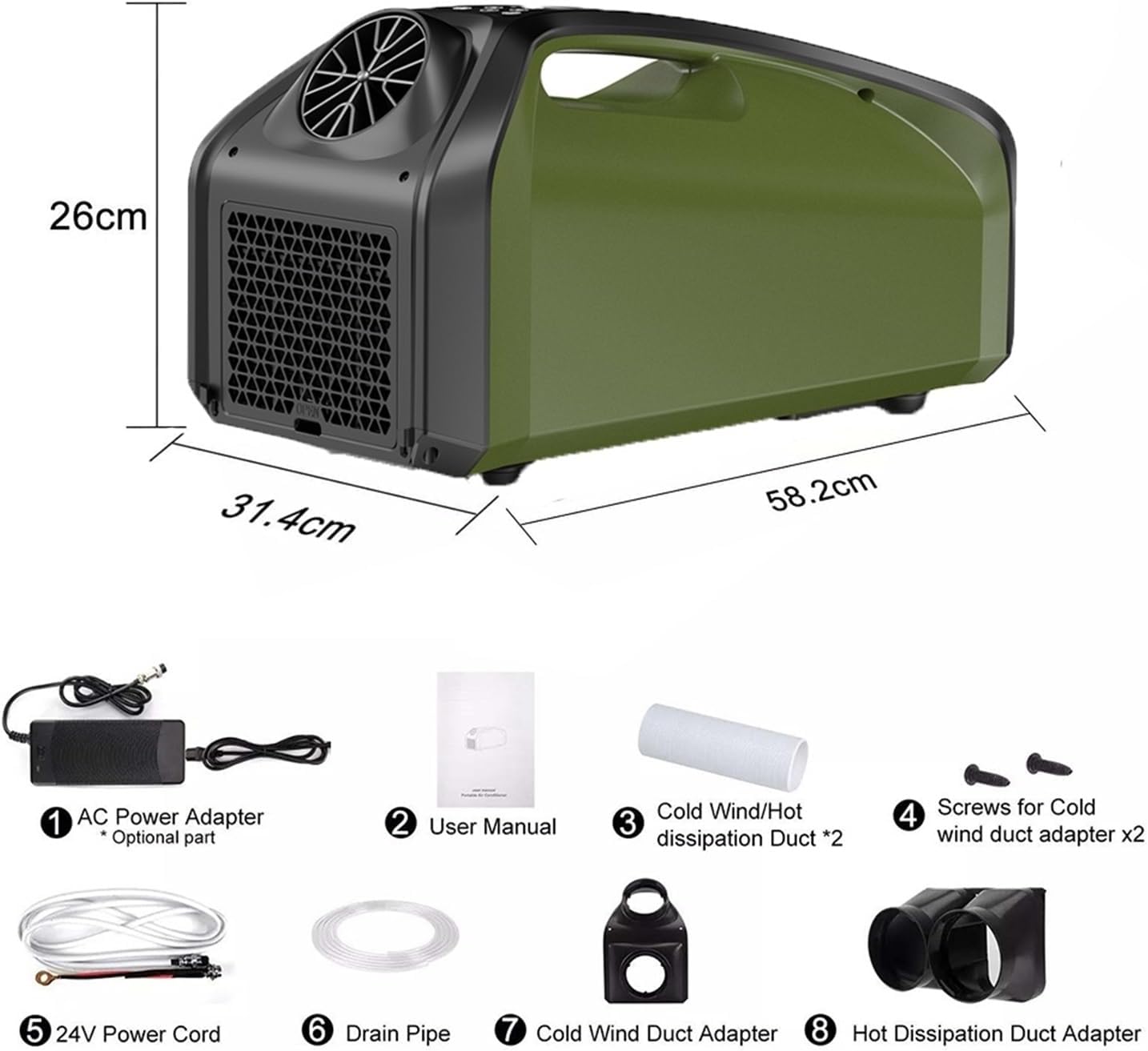  12V 24V Double Tuyau Mini Mobile Extérieur Solaire Alimenté Par Batterie Portable AC Refroidissement Climatiseur For Voiture Camion Tentes Camp Camping Puissant Refroidit Facilement Tout Moment