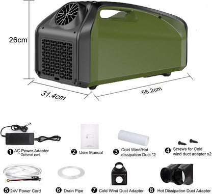  12V 24V Double Tuyau Mini Mobile Extérieur Solaire Alimenté Par Batterie Portable AC Refroidissement Climatiseur For Voiture Camion Tentes Camp Camping Puissant Refroidit Facilement Tout Moment