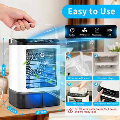  2026 Nouveauté Climatiseur Mobile - 4 Vitesses Climatiseur Mobile Sans évacuation Avec Moule à Glaçons/Fonction Brumisation/Lumière LED 7 Couleurs/Réservoir 900 Ml - Rafraichisseur D'air Silencieux