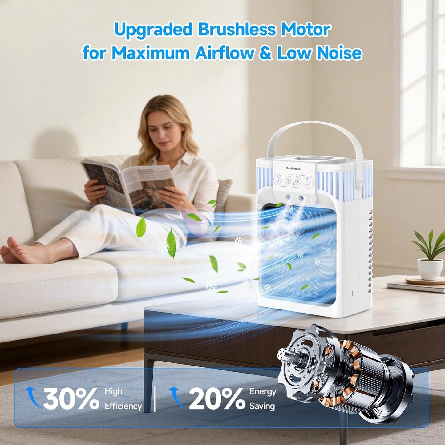  Climatiseur Portable, Refroidisseur D'air évaporatif Personnel 4 En 1 Avec Télécommande, 3 Vitesses Et 3 Brumes, Veilleuse 7 Couleurs, Minuterie De 2 à 8 Heures, Mini Ventilateur De Refroidissement De
