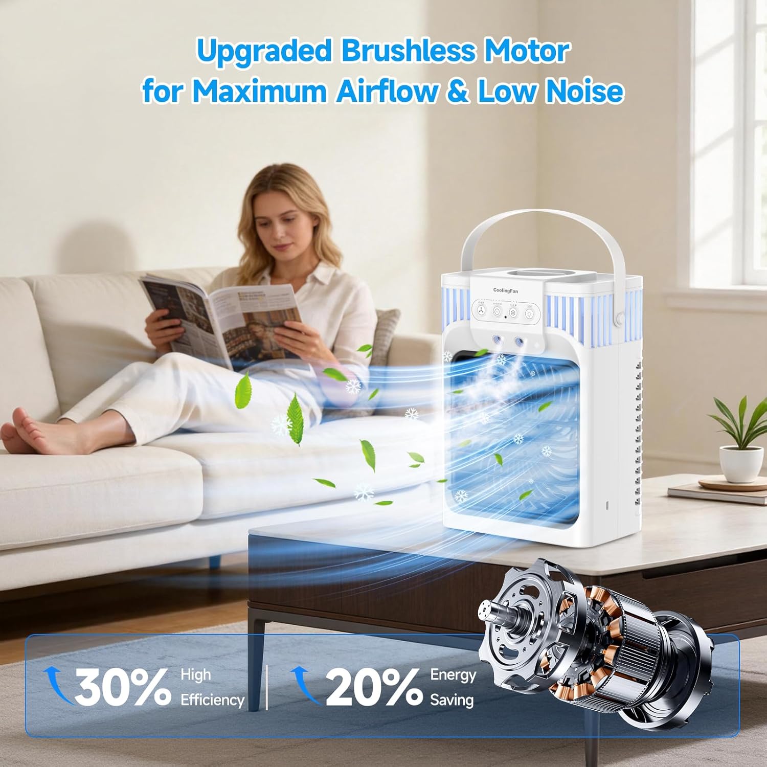  Climatiseur Portable, Refroidisseur D'air évaporatif Personnel 4 En 1 Avec Télécommande, 3 Vitesses Et 3 Brumes, Veilleuse 7 Couleurs, Minuterie De 2 à 8 Heures, Mini Ventilateur De Refroidissement De