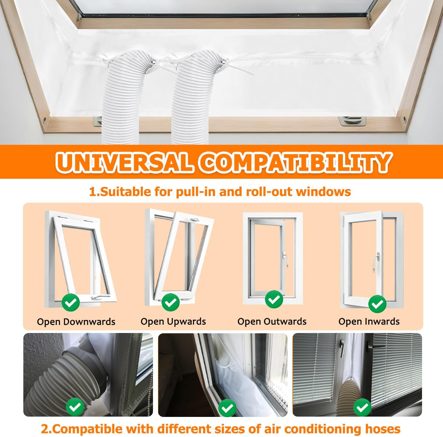  400CM Kit Calfeutrage Climatiseur, Joint De Fenêtre Climatisation Mobile, Tissu Hot Air Stop Fonctionne Avec Toutes Les Unités De Climatisation Mobiles