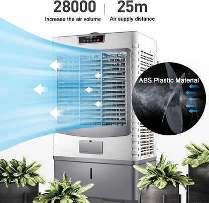 GENERIC Refroidisseur D'air évaporatif Portable, Réglages à 3 Vitesses Et Oscillation à 120 °, Réservoir De 55L Pour Le Refroidissement De Bureau à Domicile, Conception Facile Avec Roues