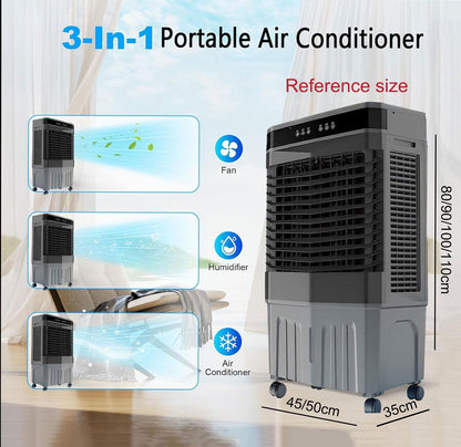 GENERIC Refroidisseur D'air évaporatif Portable, Réservoir D'eau 40L, 3 Vitesses, Minuterie 12H, Pack De Glace, 120 Oscillation, Fonctionnement Silencieux Pour L'utilisation Extérieure Industrielle De Garage