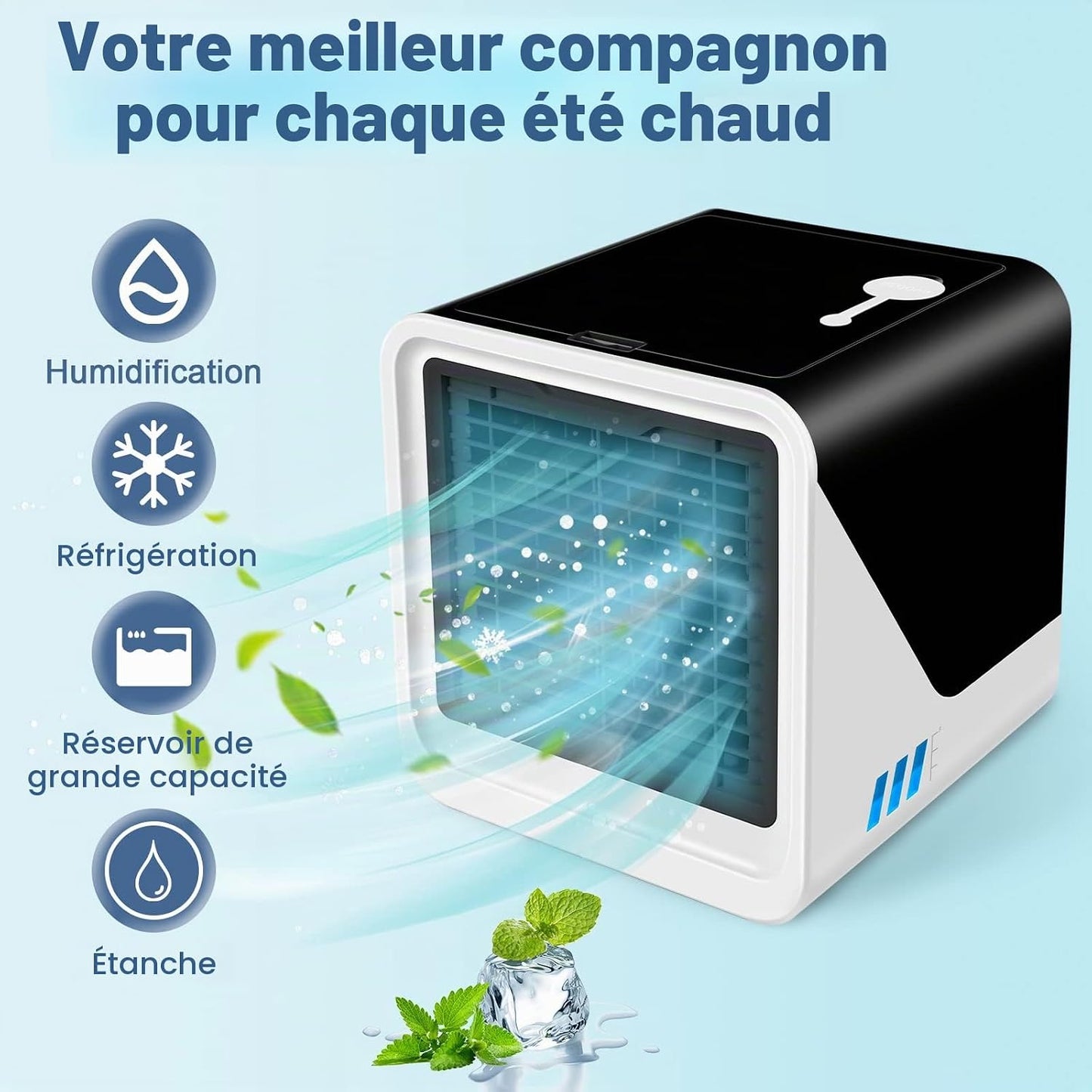  Climatiseur Portable, Ventilateur De Climatisation Compact Pour Voiture, Chambre Personnelle, Mini Refroidisseur D'air 3 En 1, Purificateur D'air Et Humidificateur, Ventilateur De Bureau Pour La