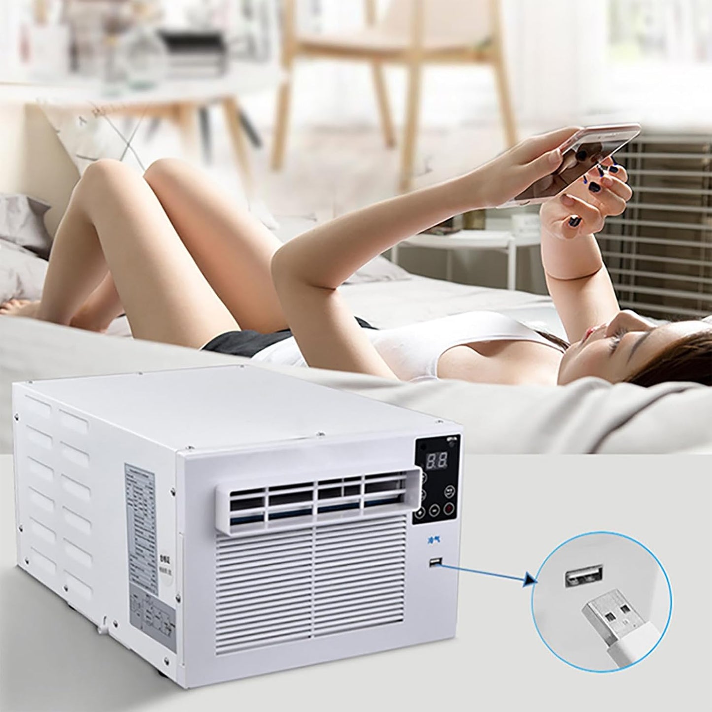  ERICAT Mini Climatiseur De Tente Avec Commande Vocale, Refroidisseur D'air De Camping-Car Avec Télécommande, Prise En Charge Du Chargement USB, écran Tactile Simple Et Facile à Utiliser, Pour Tente
