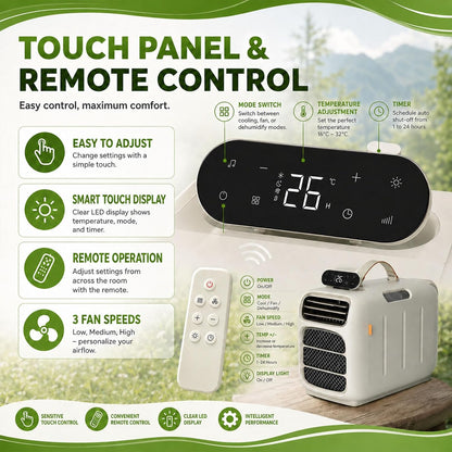  Climatiseur Portable, 4700 BTU Mobile AC Pour Tentes Et VR, Double échappement De Tuyau, Auto-évaporation, Déshumidificateur, Fonctionnement Silencieux Pour Les Petits Espaces Et Le Camping, Contrôle
