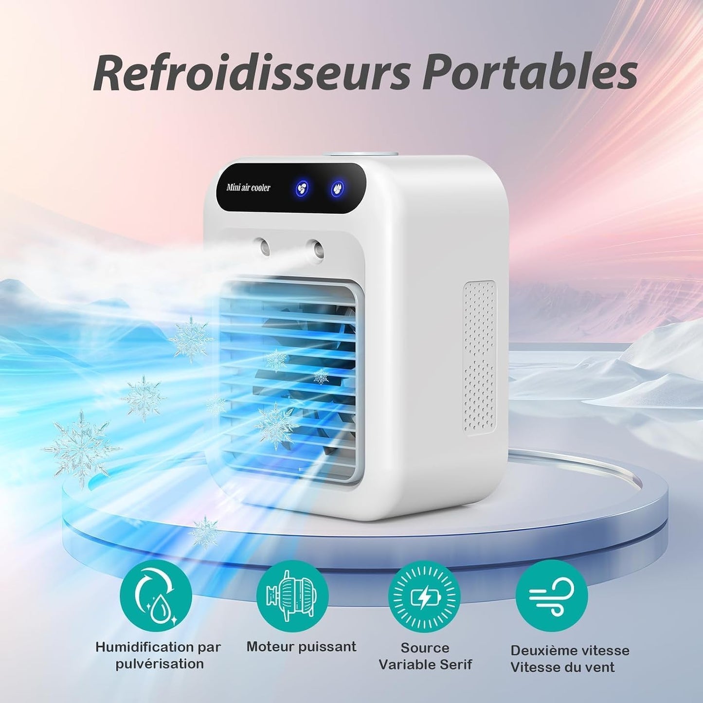  Climatiseur Mobile, Climatiseur Portable Silencieux 4 En 1, Capacité De 500 Ml, Deux Vitesses De Ventilation, Deux Modes De Pulvérisation, Mini Climatiseur, Convient Aux Bureaux Touches Tactiles