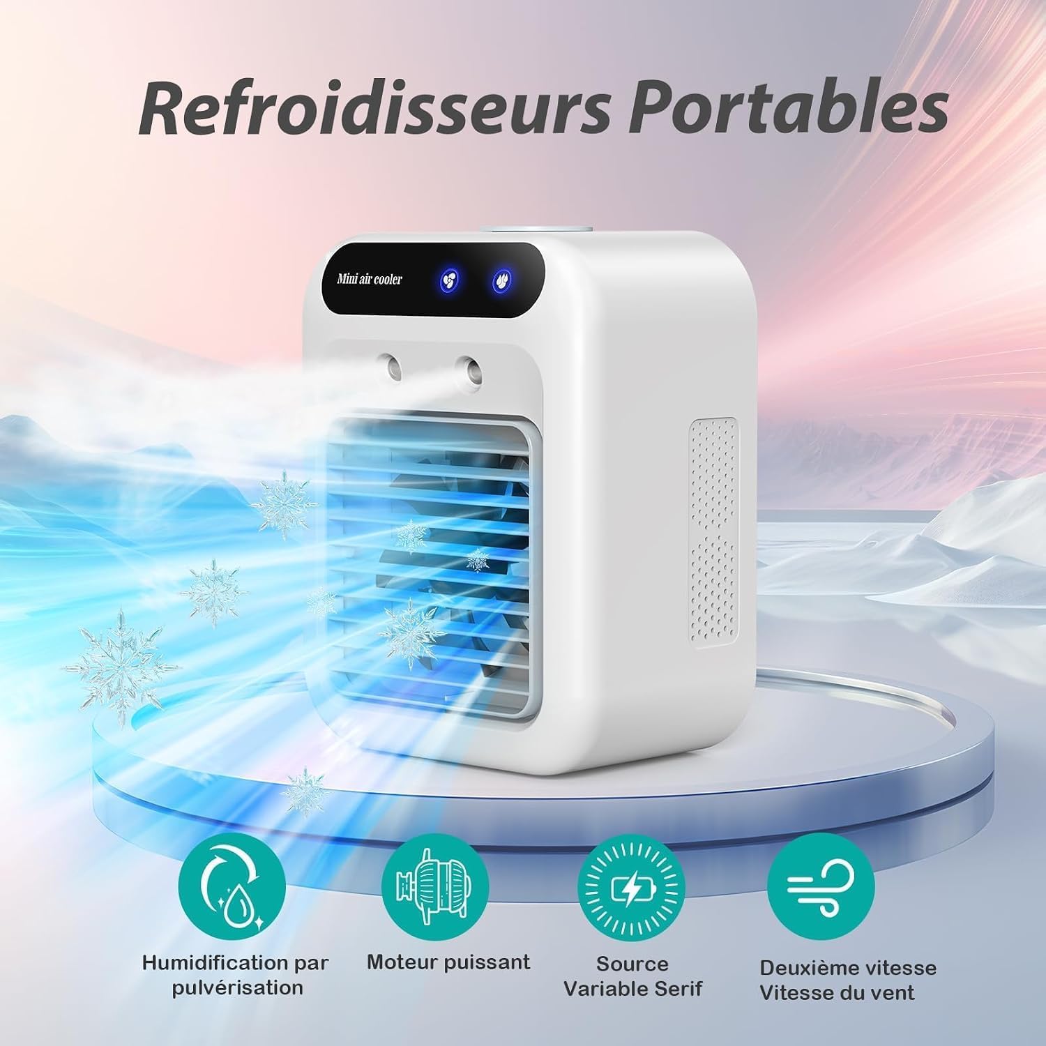  Climatiseur Mobile, Climatiseur Portable Silencieux 4 En 1, Capacité De 500 Ml, Deux Vitesses De Ventilation, Deux Modes De Pulvérisation, Mini Climatiseur, Convient Aux Bureaux Touches Tactiles