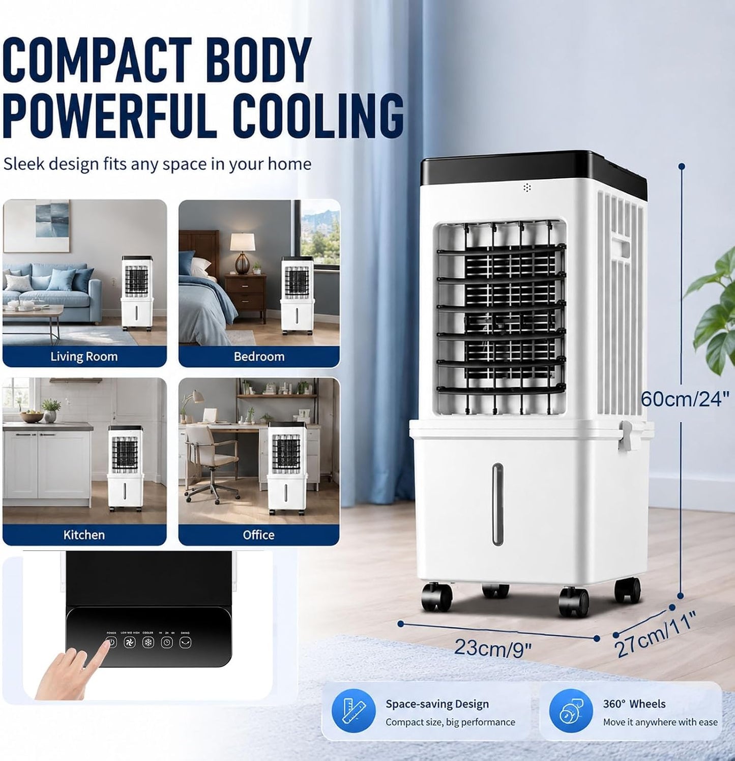  Rafraîchisseur D'Air Évaporatif Pour Maison & Bureau, Climatiseur Mobile Sans Évacuation 15L Grand Réservoir Avec Télécommande, 3 Modes & 3 Vitesses, Oscillation 120°