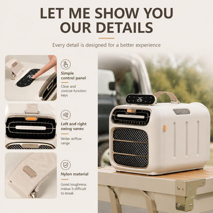 Climatiseur Portable 4800 BTU Pour Camping Et Camping-Car,4-en-1 Silencieux Avec Refroidissement Rapide, Déshumidificateur,420 W Faible Consommation,AC/DC 24 V, Télécommande Et Minuterie 12 H